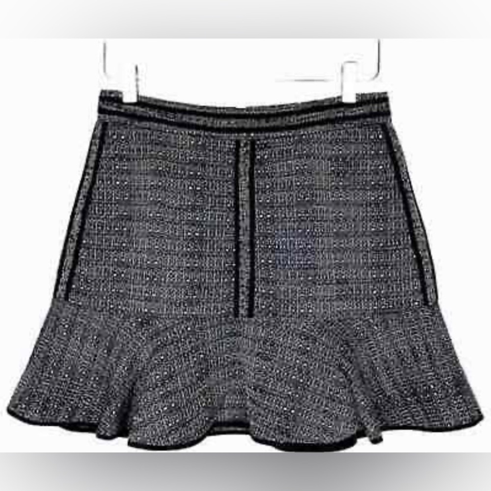 Madewell Black Gray Tweed Flounce Ruffle Trumpet Textured Mini Skirt